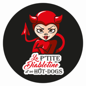 logo la Ptite Diablotine et ses hot-dogs couleur fond cercle noir